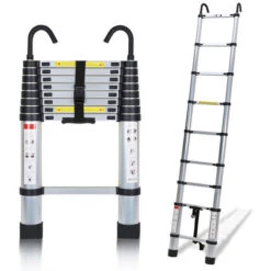 Randaco Scala Telescopica In Alluminio Con Gancio Multifunzione Silver Stepladder 2.6m