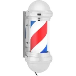 Palo Da Barbiere Barber Pole Insegna Parrucchiere Girevole E Luminoso 25 Cm Rosso, Bianco, Blu