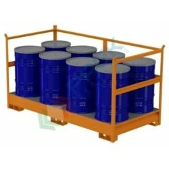 Vasca Di Contenimento Liquidi In Acciaio, Con Pareti A Fascia, Ideale Per 8 Fusti 200 Lt, Mis. 2720 L X 1250 P X 1280 H Mm, Colore Arancio RAL 2004