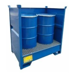 Vasca Di Contenimento Liquidi In Acciaio, Con Pareti In Lamiera, Ideale Per 2 Fusti 200 Lt, Mis. 1350 L X 860 P X 1460 H Mm, Colore Blu RAL 5010