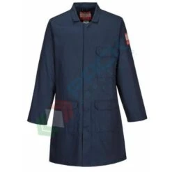 Portwest Cappotto Da Lavoro Ignifugo, 99% Cotone + 1% Fibra Di Carbonio, Chiusura Con Bottoni, Omologato EN ISO 11612 + EN 1149 + EN ISO 11611, Colore Blu Navy, Taglia XL