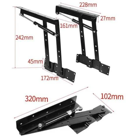None Molla Cerniera Per Mobili Cerniere A Molla, Meccanismo Di Sollevamento Per Tavoli (Nero) 1 Paio - immagine 2