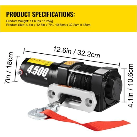 VEVOR 12v 4500 Lb / 2040 Kg Verricello Elettrico Con Telecomando Cavo Sintetico - immagine 2