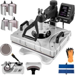 VEVOR Pressa A Caldo Macchina Transfer Digitale, 12X15, 10 In 1 Pressa Per Stampa Magliette Trasferimento Multifunzione Bianca Per Stampare Diversi Modelli, Lettere E Immagini Sulle Penne, Tazze
