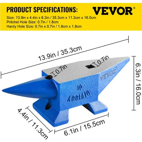 Incudine Acciaio 10KG Acciaio Forgiato Con Foro Rotondo E Quadrato - immagine 2