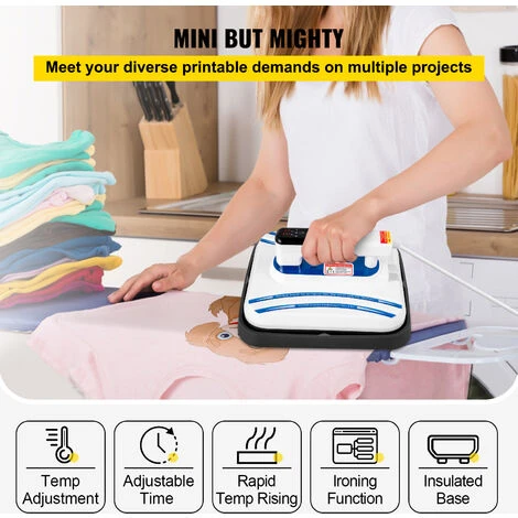 VEVOR Termopressa 12 X 10 Pollici 800W, Blu Mini Press Funzione Di Vibrazione Portatile Mini Pressa Doppio Tubo, Riscaldamento Pressa Di Calore Per Magliette Touchscreen Sensibile - immagine 3