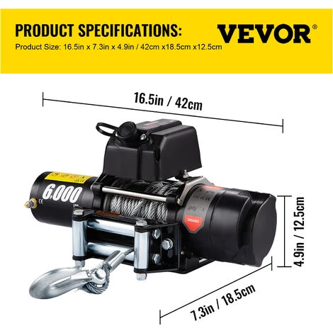VEVOR Verricello Elettrico 12V 6000lbs, Verricello Con 20m Cavo In Acciaio E Telecomando - immagine 2
