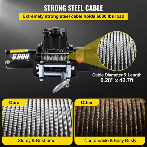 VEVOR Verricello Elettrico 12V 6000lbs, Verricello Con 20m Cavo In Acciaio E Telecomando - immagine 5