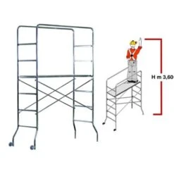 Ponteggio Altezza Lavoro 3.6m Trabattello Acciaio Con Ruote Scala Impalcatura