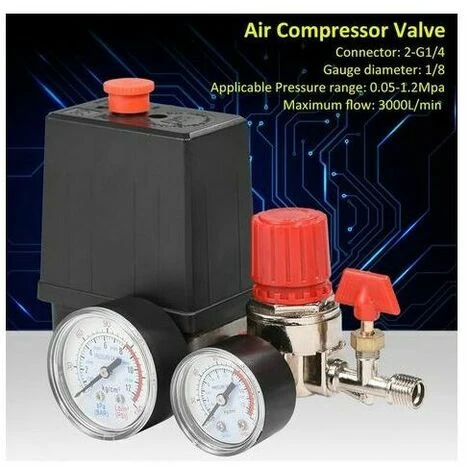 Pressostato Del Compressore D'aria Del Compressore D'aria Dell'GTA Interruttore Della Valvola Di Pressione Con Regolatori Del Manometro (manometro In Plastica) - immagine 5