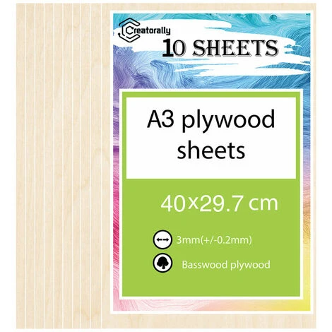 10 Fogli Di Compensato A3 Per Incisione, 3 Mm Di Spessore (+/- 0,2 Mm), Compensato Di Tiglio, 29,7 X 42 X 0,3 Cm. - immagine 3