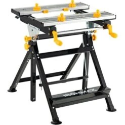 COSTWAY Tavolo Da Lavoro Pieghevole, Banco Da Lavoro Portatile Con Piattaforma Inclinabile E Altezza Regolabile A 7 Livelli, 2 Maniglie E Telaio In Alluminio E Metallo, Capacità Di Carico 100 KG