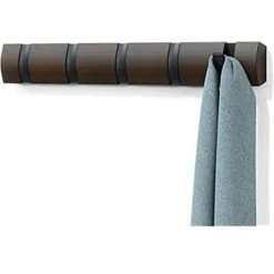 Umbra Flip Attaccapanni Da Parete Con 5 Ganci Ribaltabili, Pioppo, Nero/noce