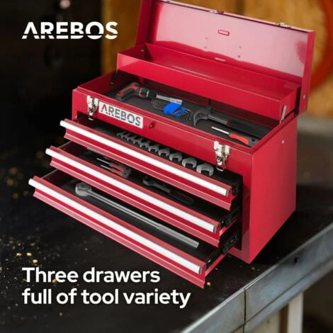 AREBOS Cassetta Degli Attrezzi 3 Cassetti Rosso - immagine 4