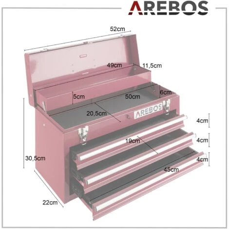 AREBOS Cassetta Degli Attrezzi 3 Cassetti Rosso - immagine 5