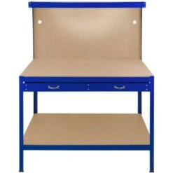 Banco Da Lavoro Con Cassetti Multiuso Da 120 Cm Con Luce LED Ripiani E Opzioni Di Stoccaggio Intelligenti Per Garage, Officine E Magazzini - Capacità Di Carico 200 Kg – Blu