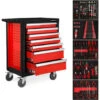 EBERTH Carrello Officina Rosso Incl. Utensili (7 Cassetti Con Cuscinetti A Sfera, 5 Cassetti Con Attrezzi, Bloccabili, 2 Ruote Girevoli, Freno Di Stazionamento, Rivestito A Polvere)