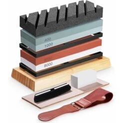 Set Cote, Double-face, Grana 400/1000 E 3000/8000 Cote Professionale Con Base In Bambù Antiscivolo, Pietra Levigante, Guida Angolata E Cinturino In Pelle