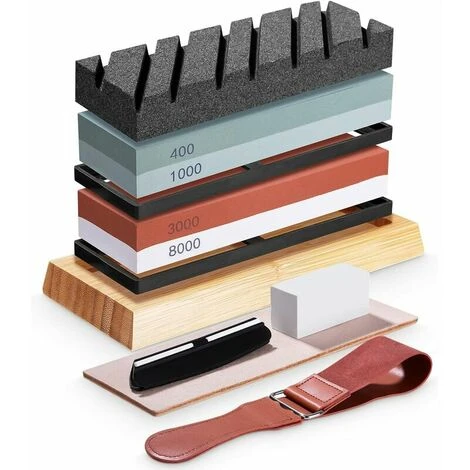 Set Cote, Double-face, Grana 400/1000 E 3000/8000 Cote Professionale Con Base In Bambù Antiscivolo, Pietra Levigante, Guida Angolata E Cinturino In Pelle