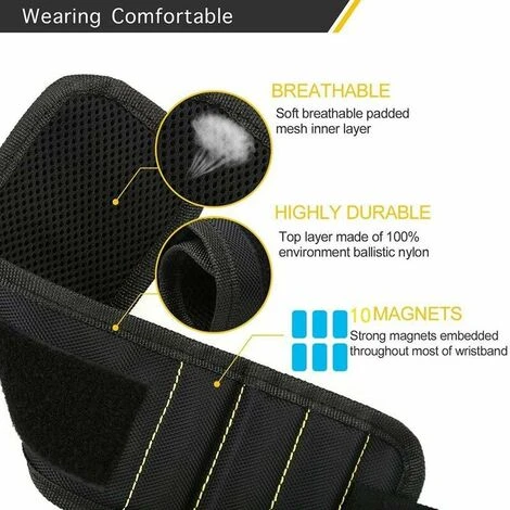 Braccialetto Magnetico, 10 Potenti Magneti Potenti Braccialetto Magnetico Per Contenere Viti, Rondelle, Scalpelli, Piccoli Utensili, Punte Da Trapano, I Migliori Strumenti Regalo Per Fai Da Te - immagine 4