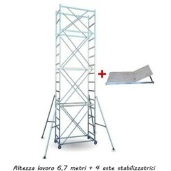 Trabattello Con Ruote Ponteggio Professionale Per Edilizia In Acciaio Zincato Altezza Lavoro: 370