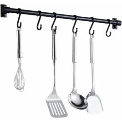 Barra Portautensili Da Cucina A Parete 40 Cm Barra Per Mensole Da Cucina Con 6 Ganci Rimovibili, Portautensili Da Cucina A Parete Portautensili T-Audace (nero)