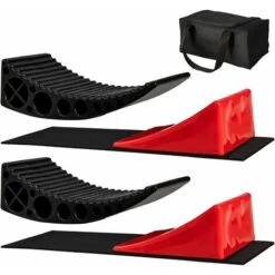 COSTWAY Livellatori Per Camper 2 Pezzi, Carico Fino A 16 T, RV Blocchi Di Livellamento Con Striscia Fluorescente, 2 Livellatori PA, 2 Cunei HDPE, 2 Tappetini Di Gomma E Borsa Per Il Trasporto