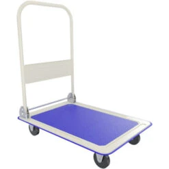 Carrello Richiudibile Pieghevole Tuttofare Portata 150 Kg Con 4 Ruote Carrellino Trasportatore A Piattaforma Pianale In Acciaio Rivestimento Antiscivolo Portapacchi Per Trasporto 82 X 48 X 72 Cm Blu