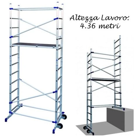 Ponteggio Mobile Altezza Lavoro 4.36 Scala Trabattello In Alluminio Ruote Facal - immagine 2