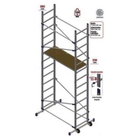 Ponteggio Mobile Altezza Lavoro 4.36 Scala Trabattello In Alluminio Ruote Facal - immagine 4