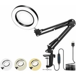 Lampada D'ingrandimento 5X, Lente D'ingrandimento Da Scrivania A Luce Diurna 72 LED Con Morsetto In Metallo 3 Modalità Di Colore, Dimmerabile Per Riparazioni Artigianali, Cucito, Lettura