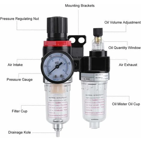 1/4"Filtro Regolatore Regolatore Di Pressione Separatore Olio Trappola Umidità Oliatore Pressione Acqua Compressore Regolatore Filtro Aria - immagine 3