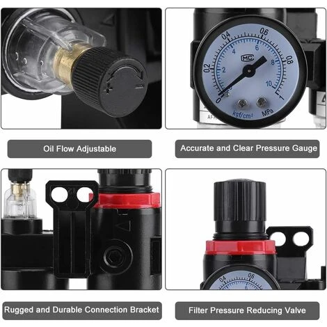 1/4"Filtro Regolatore Regolatore Di Pressione Separatore Olio Trappola Umidità Oliatore Pressione Acqua Compressore Regolatore Filtro Aria - immagine 5