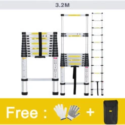 FREOSEN 3.2M Scala Telescopica Pieghevole Multifunzione In Alluminio Portatile, Con Borsa Per Il Trasporto E Guanti, Carico Massimo 150 Kg