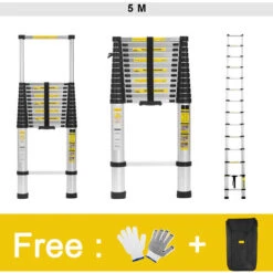 FREOSEN 5M Scala Telescopica Portatile Scala Multifunzione In Alluminio, Portata 150 Kg, 13 Pioli + Borsa + Guanti