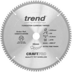 Lama Per Sega Circolare Trend CraftPro TCT A Gancio Negativo, Diametro 305 Mm X 96 Denti X Foro 30 Mm, Punta In Carburo Di Tungsteno, CSB/CC30596