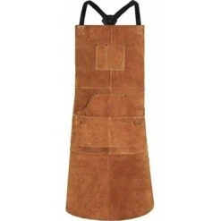 Grembiule Da Saldatore, Grembiule Da Lavoro In Pelle Di Vacchetta Con 6 Tasche, Grembiule Da Cucina Multifunzionale 24 X 36, Cinghie Regolabili Dalla M Alla XXL Per Uomo E Donna (marrone)