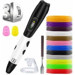 Penna 3D + Set Filamento PLA, Penne 3D Con Display LCD + Filamento 3D Φ1,75 Mm A 12 Colori - Regalo Fai Da Te Totale 120 Piedi Per Bambini Principianti Adulti Compatibile Con ABS/PLA Da 1,75 Mm