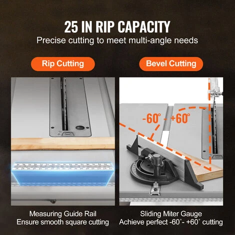 VEVOR Troncatrice Circolare Per Legno Da Banco Con Lama 1800W / 8A Per Lavorazione In Officina Garage, Troncatrice Da Banco 4400 Giri/min Angolo Taglio Regolabile -60˚-+60˚ Capacità Di Strappo 62.5cm - immagine 4