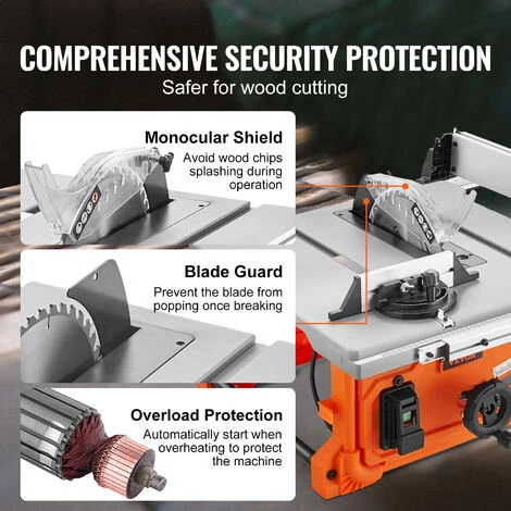 VEVOR Troncatrice Circolare Per Legno Da Banco Con Lama 1800W / 8A Per Lavorazione In Officina Garage, Troncatrice Da Banco 4400 Giri/min Angolo Taglio Regolabile -60˚-+60˚ Capacità Di Strappo 62.5cm - immagine 5