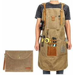Grembiule Da Lavoro In Tela Cerata Per Uomo E Donna Con Tasche E Cinturini Imbottiti, Fibbia A Sgancio Rapido, Grembiule Regolabile, 8060