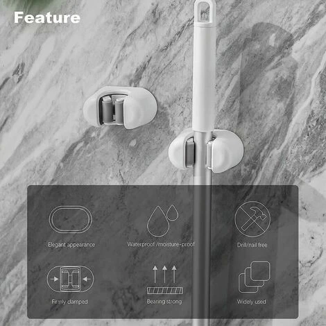 3 Pezzi Porta Scopa Da Parete, Porta Scopa Da Parete/Porta Scopa, Organizer Per Forniture Per La Pulizia Autoadesivo Resistente Per, - immagine 4