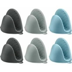 3 Paia Di Mini Guanti Da Forno In Silicone Resistente Al Calore Guanti Da Cucina Antiscivolo Resistenti Agli Alimenti Per Cucinare (blu + Grigio + Grigio Scuro)