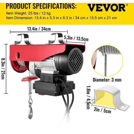 VEVOR Paranco Elettrico Con Telecomando Wireless, 480 W Sollevamento Cavo Telecomando Senza Fili Lega Di Acciaio E Lega Di Alluminio Per Scenari Di Vasta Portata Nel Carico Di Attrezzature Pesanti - immagine 2