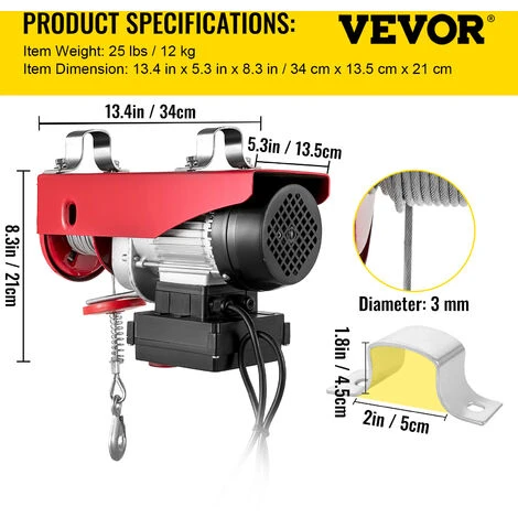 VEVOR Paranco Elettrico Con Telecomando Wireless, 600 W Sollevamento Cavo Telecomando Senza Fili Lega Di Acciaio E Lega Di Alluminio Per Scenari Di Vasta Portata Nel Carico Di Attrezzature Pesanti - immagine 2
