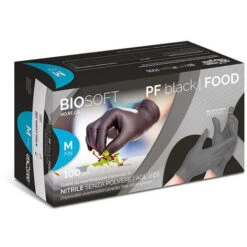 GUANTI MONOUSO IN NITRILE NERO SENZA POLVERE GLOVELY BIOSOFT PF BLACK FOOD 100pz, M