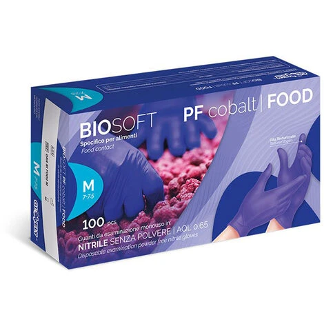GUANTI MONOUSO IN NITRILE BLU NO POLVERE 100 PZ GLOVELY BIOSOFT PF COBALT FOOD, S