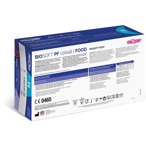 GUANTI MONOUSO IN NITRILE BLU NO POLVERE 100 PZ GLOVELY BIOSOFT PF COBALT FOOD, S - immagine 3