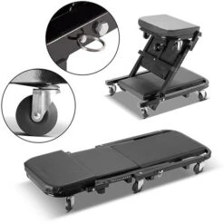 STAHLWERK Sgabello Da Officina 2 In 1 FRC-40 ST Con Capacità Di Carico Di 150 Kg, Roll Board Pieghevole Per Auto Roll Board Di Montaggio Divano Da Officina Divano Di Montaggio Con Funzione Seduta E