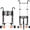 Scala Telescopica 2,0m Scaletta In Alluminio Con Barra Stabilizzatrice E Gancio Staccabile Scala Multifunzione Carico Massimo 150kg